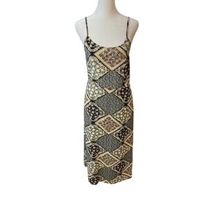 Cider Patchwork Floral Paisley Slip Midi Dress Green Black Brown Size M NWT